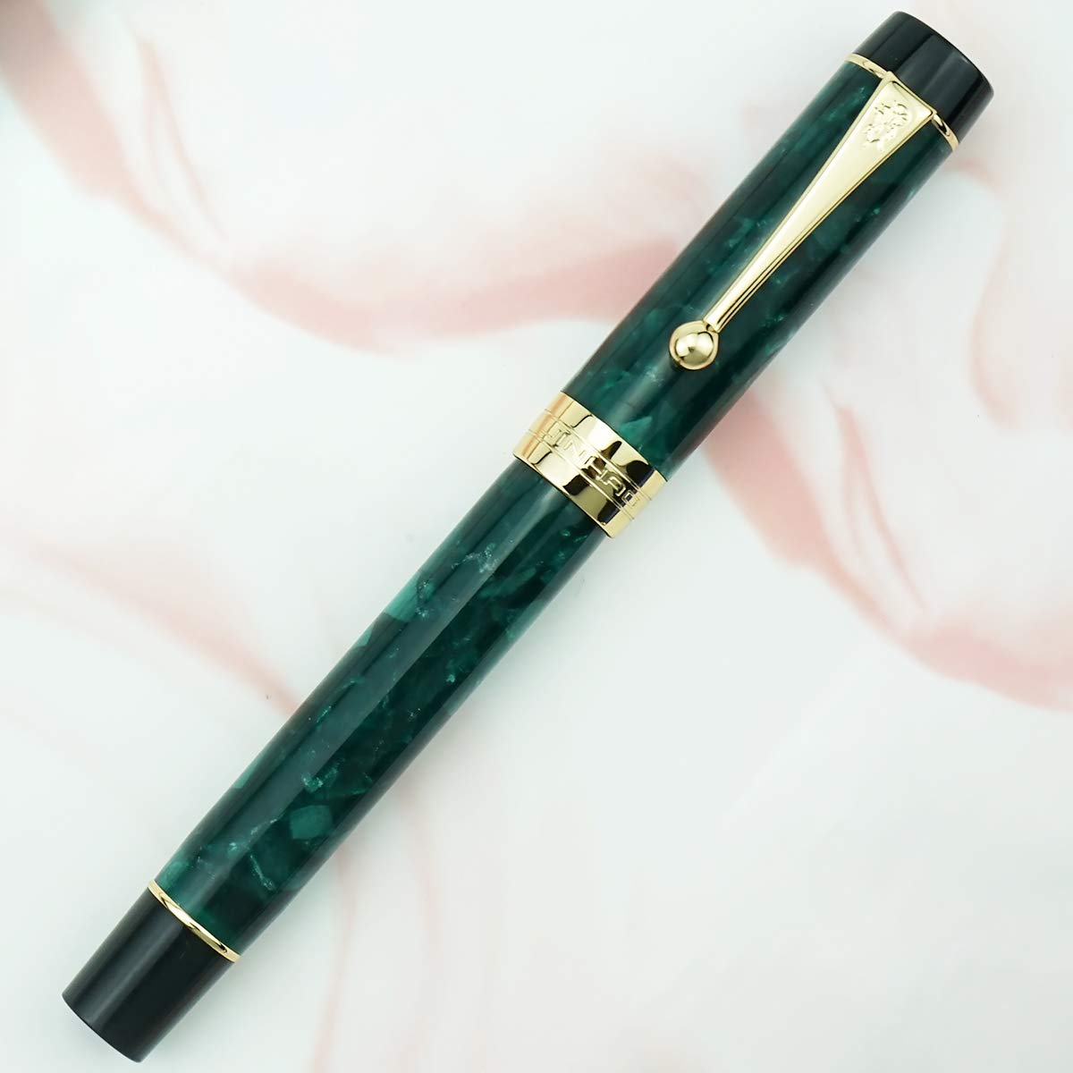 Jinhao 100 Fountain Pen Classic Style Green Acrylic, Fine Point with Converter and Gold Trim Pen