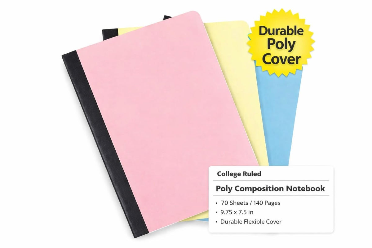 Mintra Office Poly Composition Book (3 Pack, Artic Ice, Sun Yellow, Spring Pink) - durable flexible