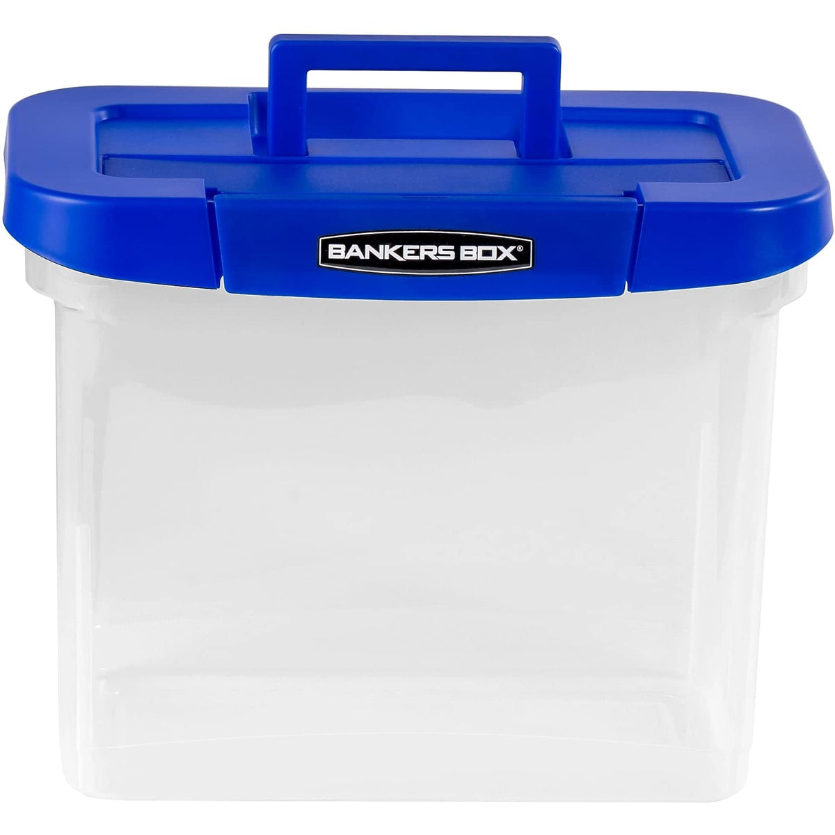 Heavy-Duty Portable File Box, Letter Files, 14.25"L x 10.6"W x 11"H, Clear/Blue