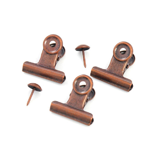 YUCHIYA 10 Pack Bulldog Clips with Push-pins for Corkboard,Metal Clips for Crafts, Metal Binder