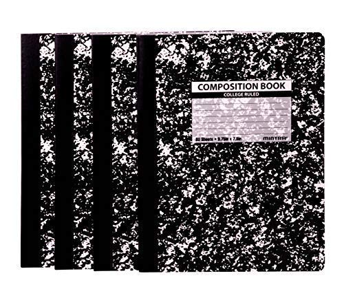 Mintra Office Composition Books - Sturdy Flexible Cover (4 Pack, Black Marble Comp - College Ruled)