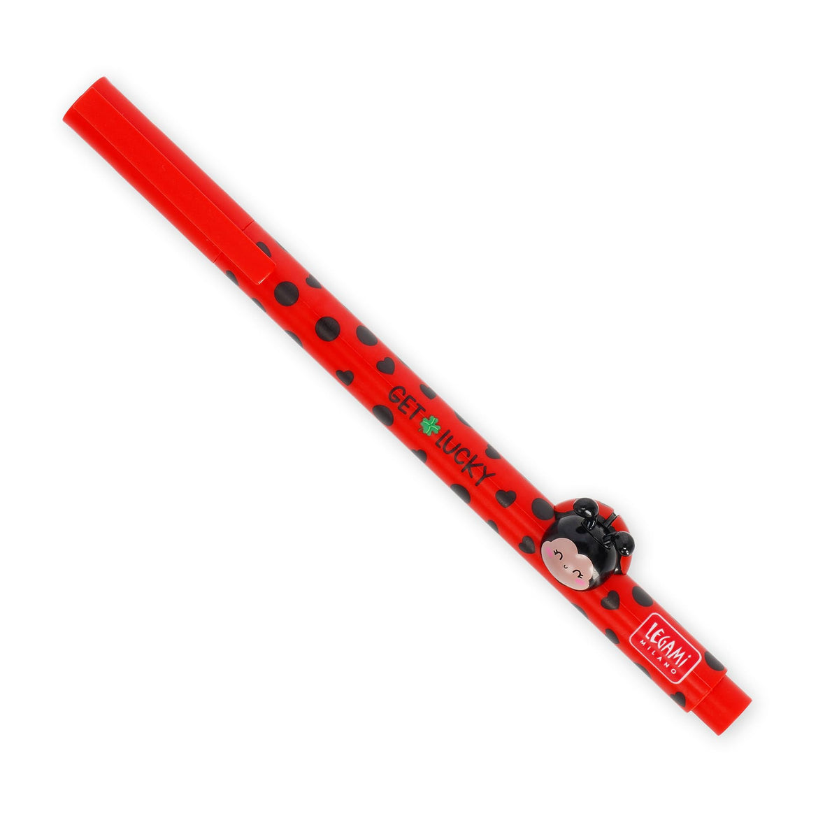 Legami - Gel Pen with Decorative Animal - Lovely Friends, Ladybug Theme, Avoid Rolling, Red Ink