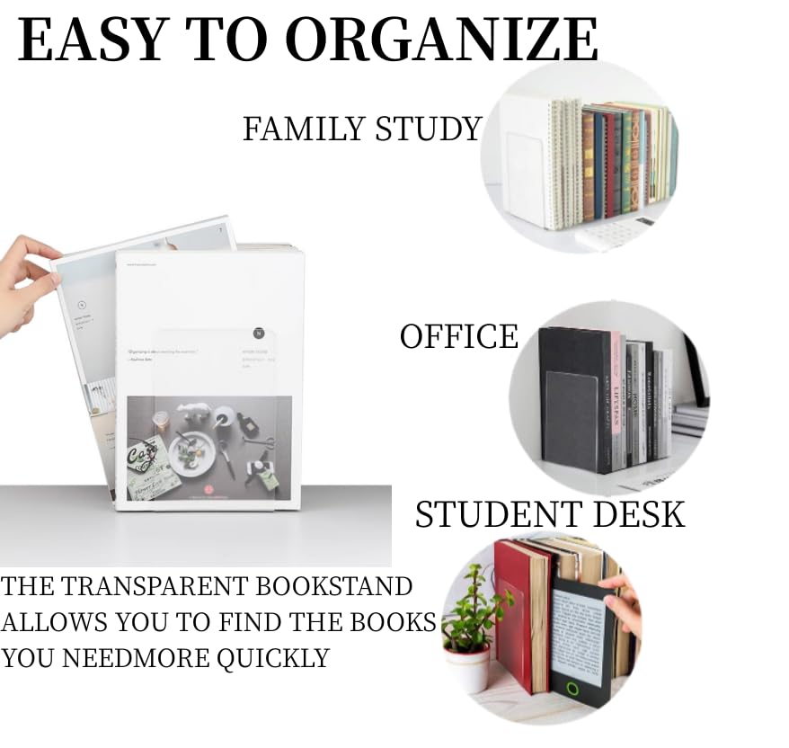 Acrylic Book Ends 8 Pcs, Clear Bookends, Bookend Organizer for Shelves