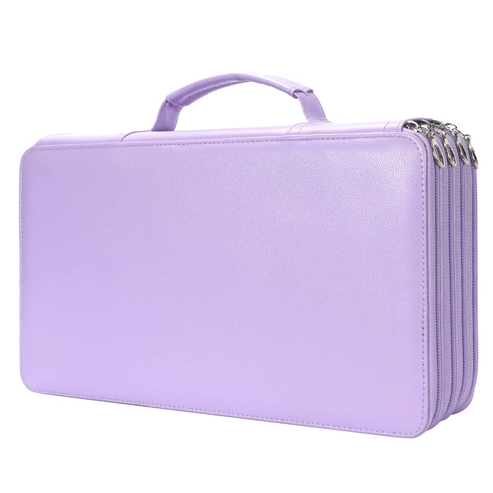 Vomgomfom 300 Slots Marker Case 4-Layer PU Leather, Handle, Purple