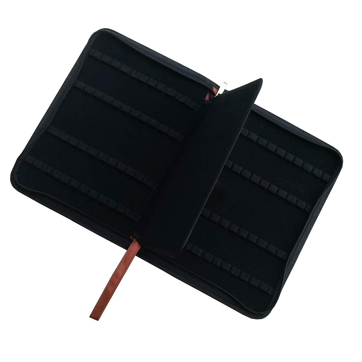 Lanxivi Large Capacity Fountain Pen Case PU Leather Coffee Color 48 Slots pen pouch bag