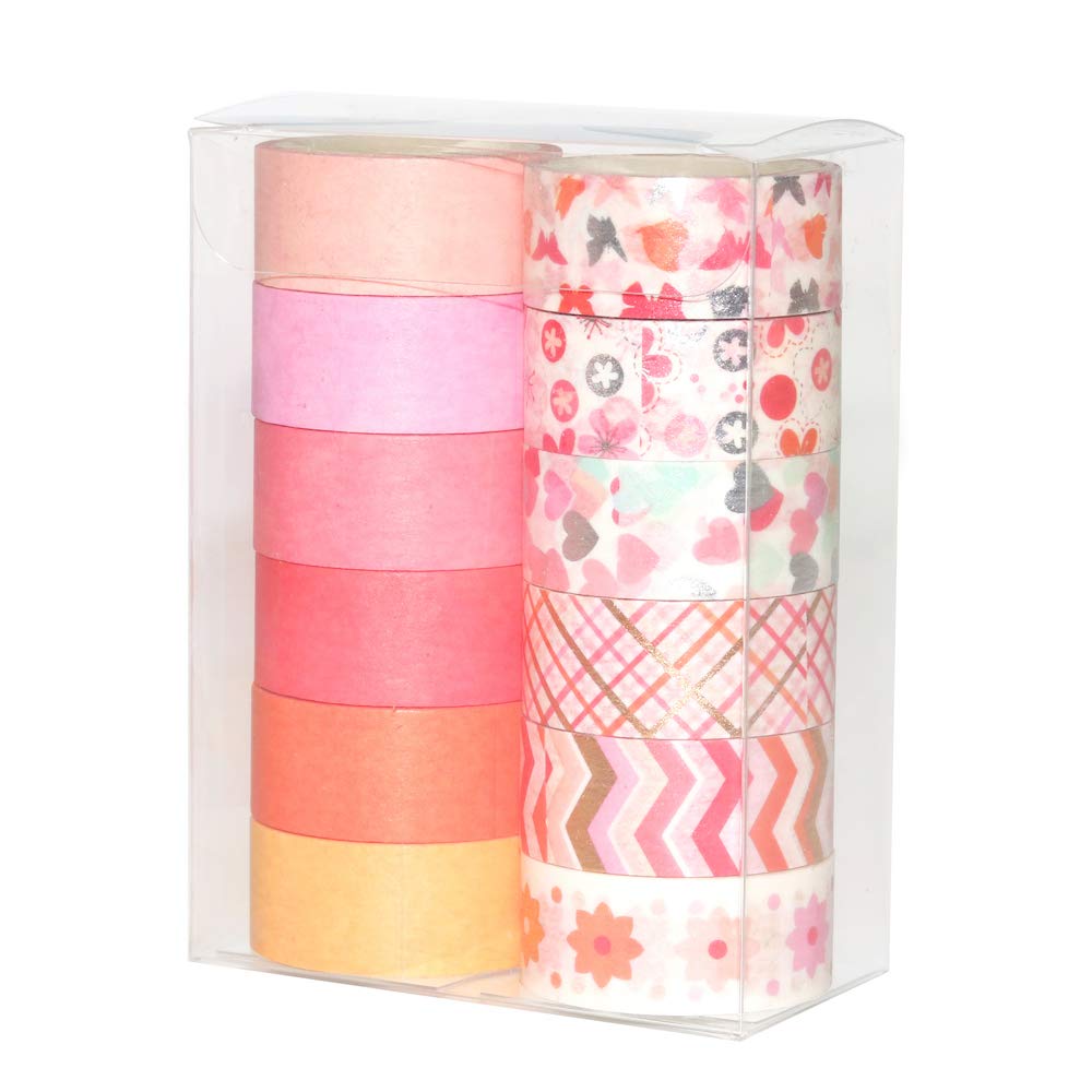 YUBBAEX 12 Rolls Pink Gold Washi Tape Set Masking Decorative Tapes (Pink Mix)