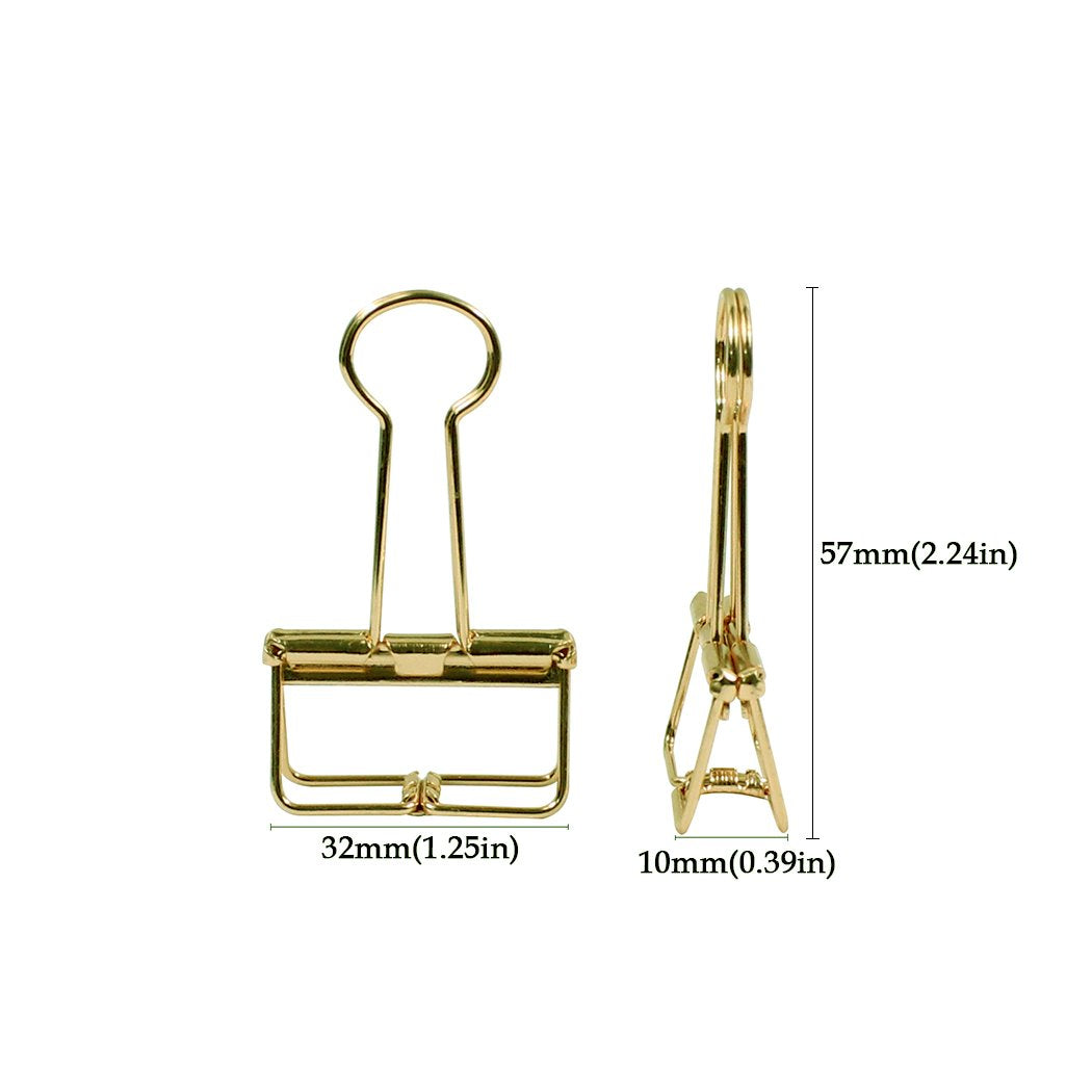 Zoohot 32mm Gold Metal Binder Clips - Pack of 15