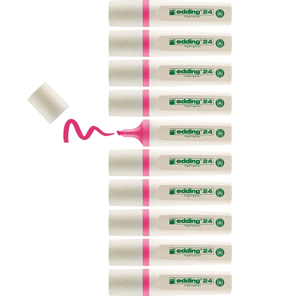 edding 24 EcoLine highlighter - pink - 10 highlighters - chisel nip 2-5 mm - for quick and easy