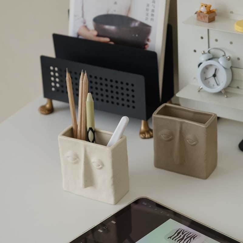 WENSHUO Ceramic Pen Holder, Pencil Holder for Desk, Desk Accessories, Crème