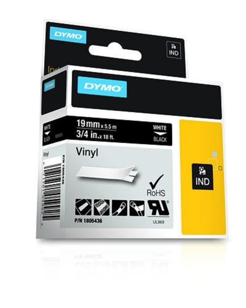 DYMO Rhino Industrial Vinyl Labels, 3/4", White Print on Black Tape