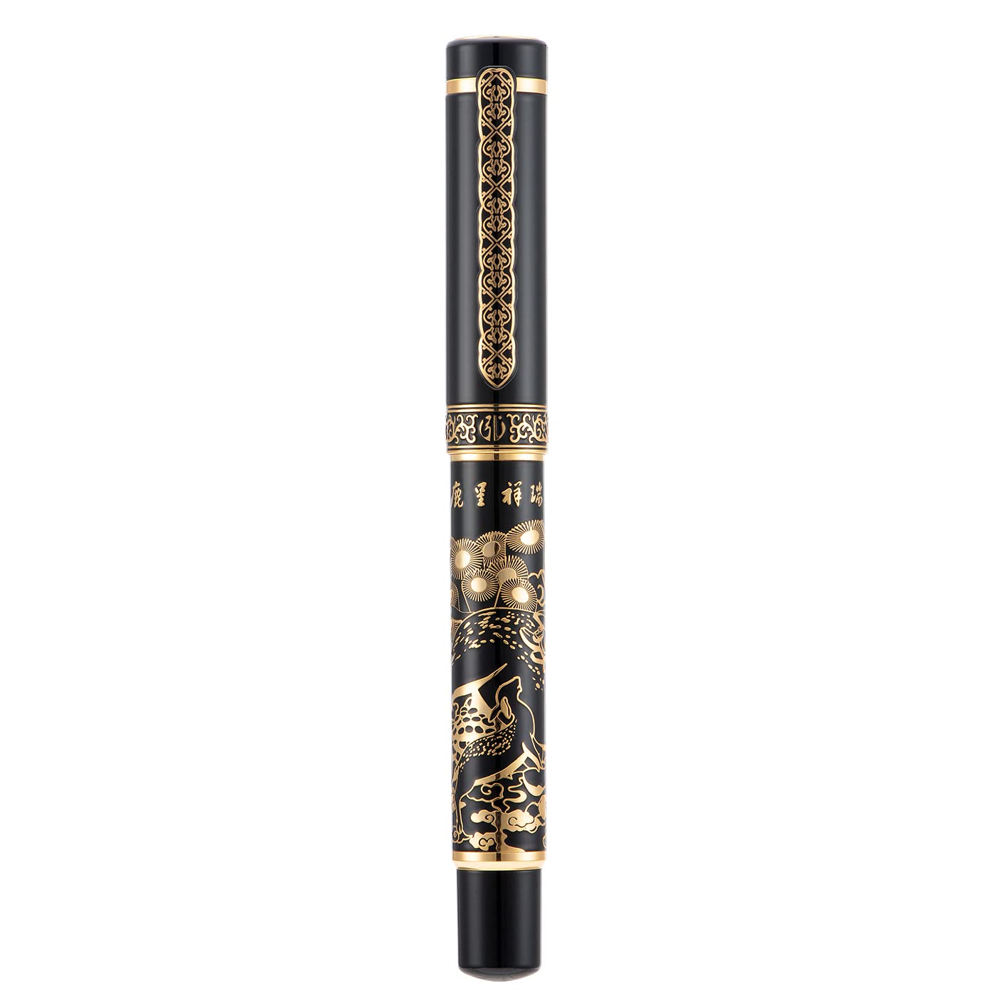 HONG DIAN 8037 Chinese Classical Fountain Pen, Iridum Fine Gold Nib with Chinese Deer Totem Design