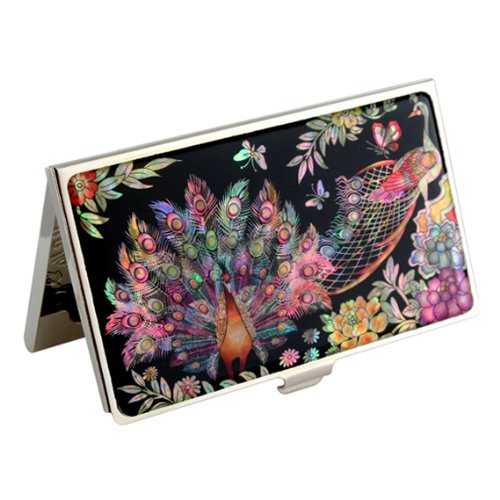 Mother of Pearl Design RFID Blocking Protection Business Card Case, Credit Card Holder, Metal Name