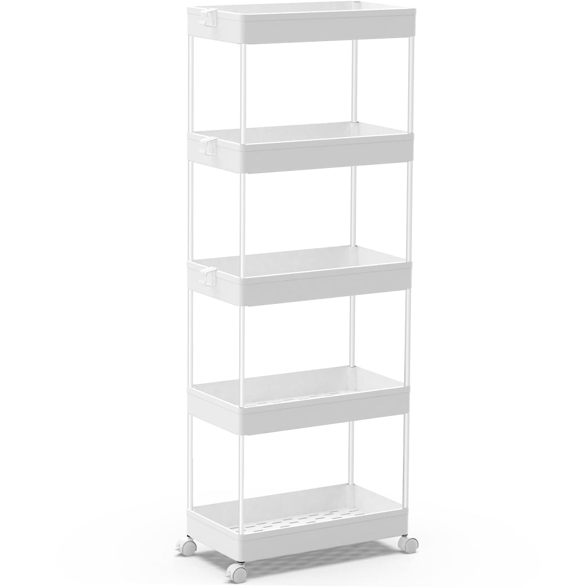 SPACEKEEPER 5 Tier Storage Rolling Cart, Bathroom Cart with Wheels, White
