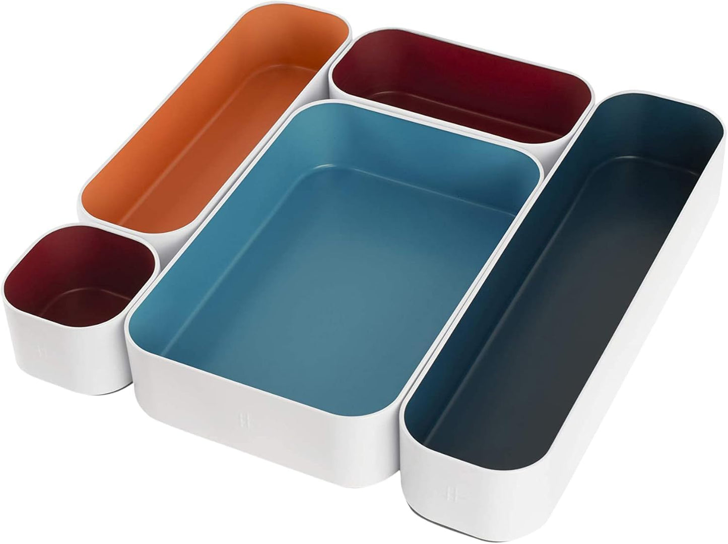 Three by Three Seattle Metal Drawer Organizer Tray Set, 5-Pc, 2" (Blue)