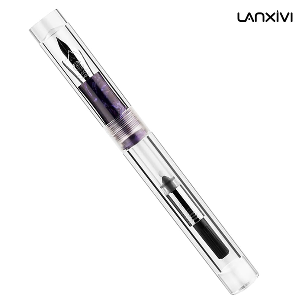 Lanxivi Majohn C1 Fountain Pen Medium Nib, Clear Transparent Acrylic Resin, Mini Pocket Pen