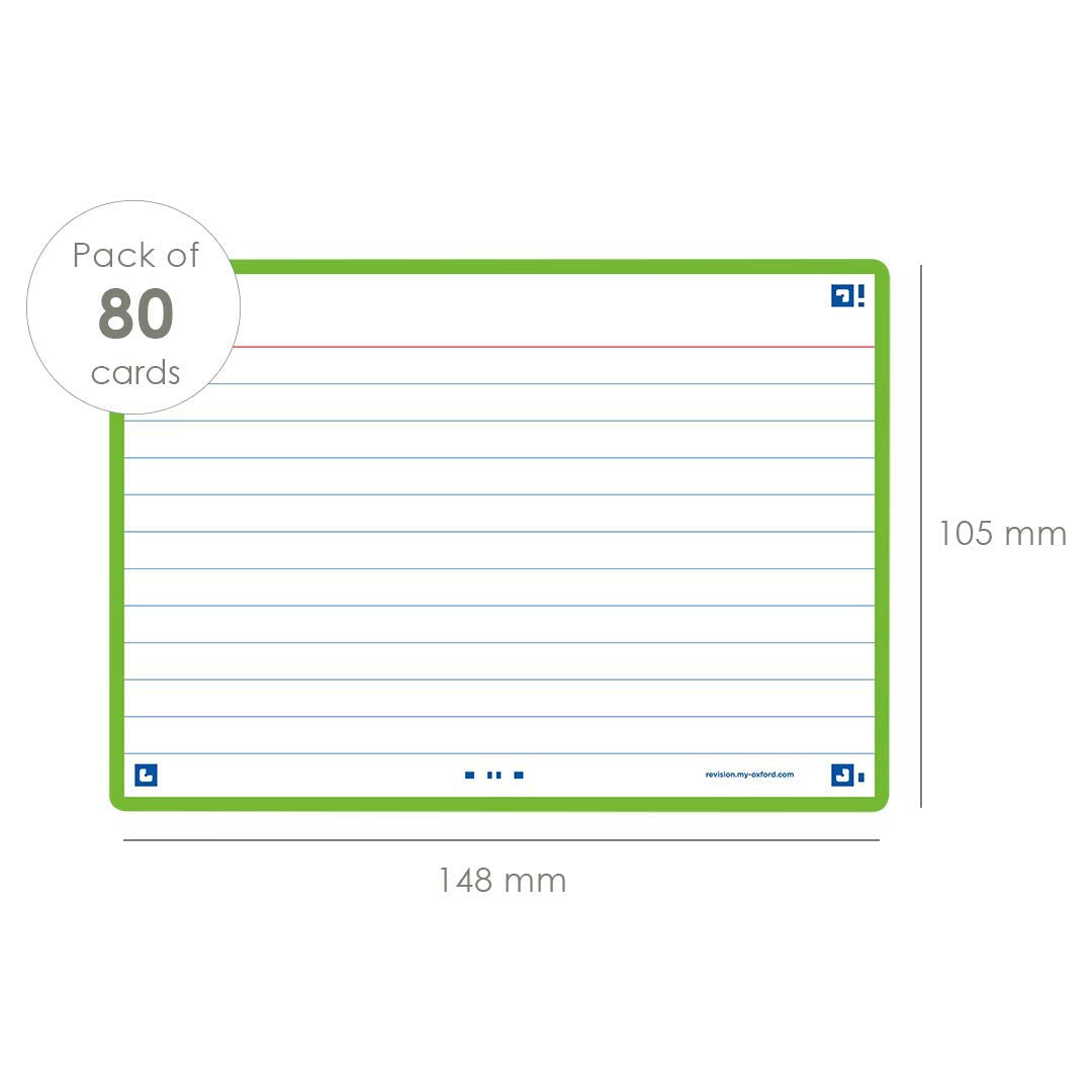 Flash Cards, Ruled with Green Frame, A6, Pack of 80