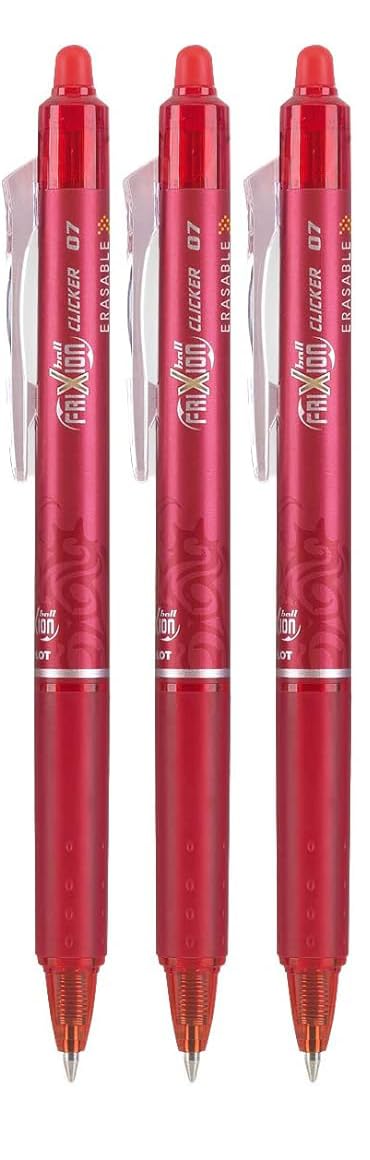 Advantage Gifts Clicker Retractable Erasable Gel Pens Fine Point (.7mm) Red Ink 3-pk;