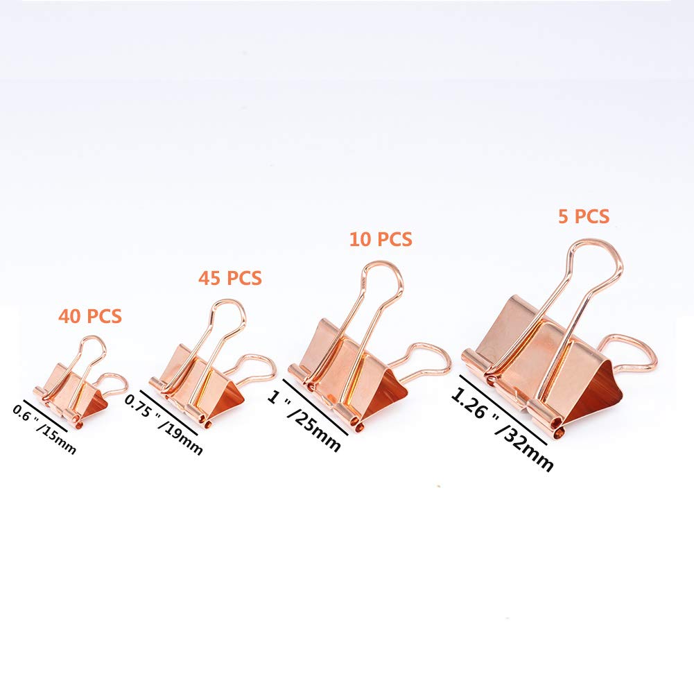 YOPINK Binder Clip Paper Clamps, Assorted Sizes (Mini, Small, Medium, Large), 100 Pcs Clips for