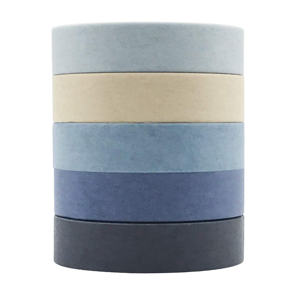 EnYan Solid Color Washi Tapes Set, 5 Rolls Basic Collection Decoration 10mm Wide Japanese Masking