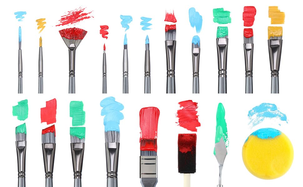 Transon 20Pcs Art Paint Brush Kit with Storage Case, 16 Brushes + Foam Brush Spatula Sponge for