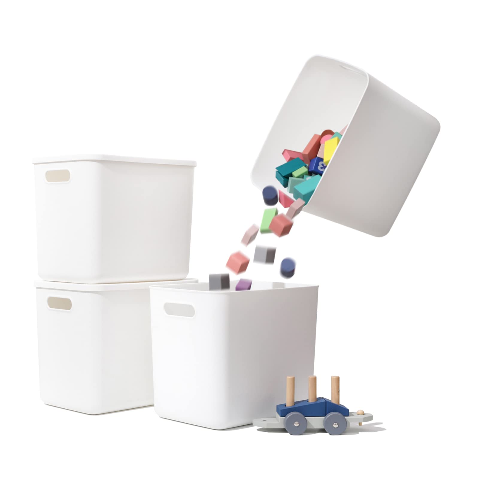 Yishyfier Plastic Storage Baskets Bins Boxes With Lids,Organizing Container White Storage Organizer