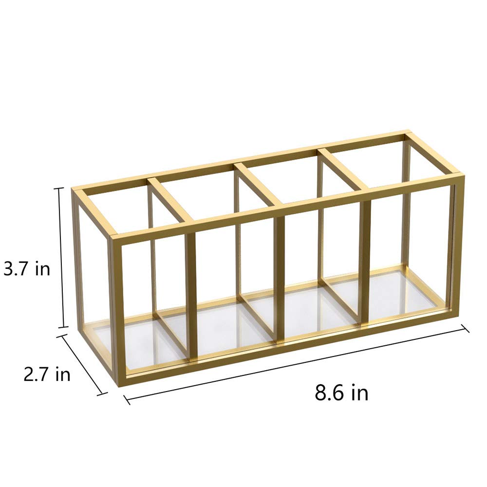 NIUBEE Gold Acrylic Pen Holder 4 Compartments, Desk Office Pencil Cup Desk