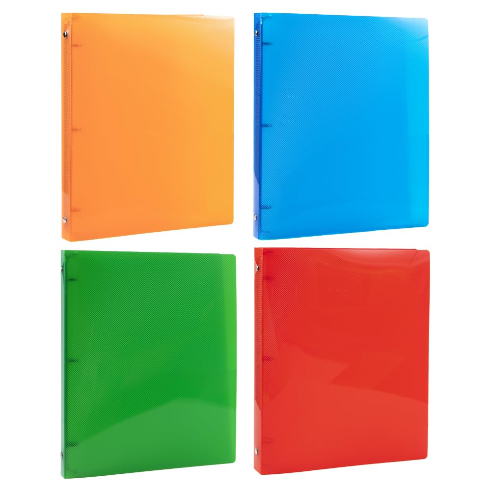 JAM PAPER Plastic 0.5 inch Binders - Assorted 3 Ring Binders (Red, Blue, Green & Orange) - 4/Pack