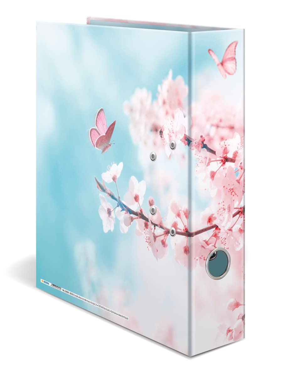 HERMA 19556 Folder A4 Flowers Cherry Blossom 7 cm Wide Sturdy Cardboard Coloured Outside and Inside
