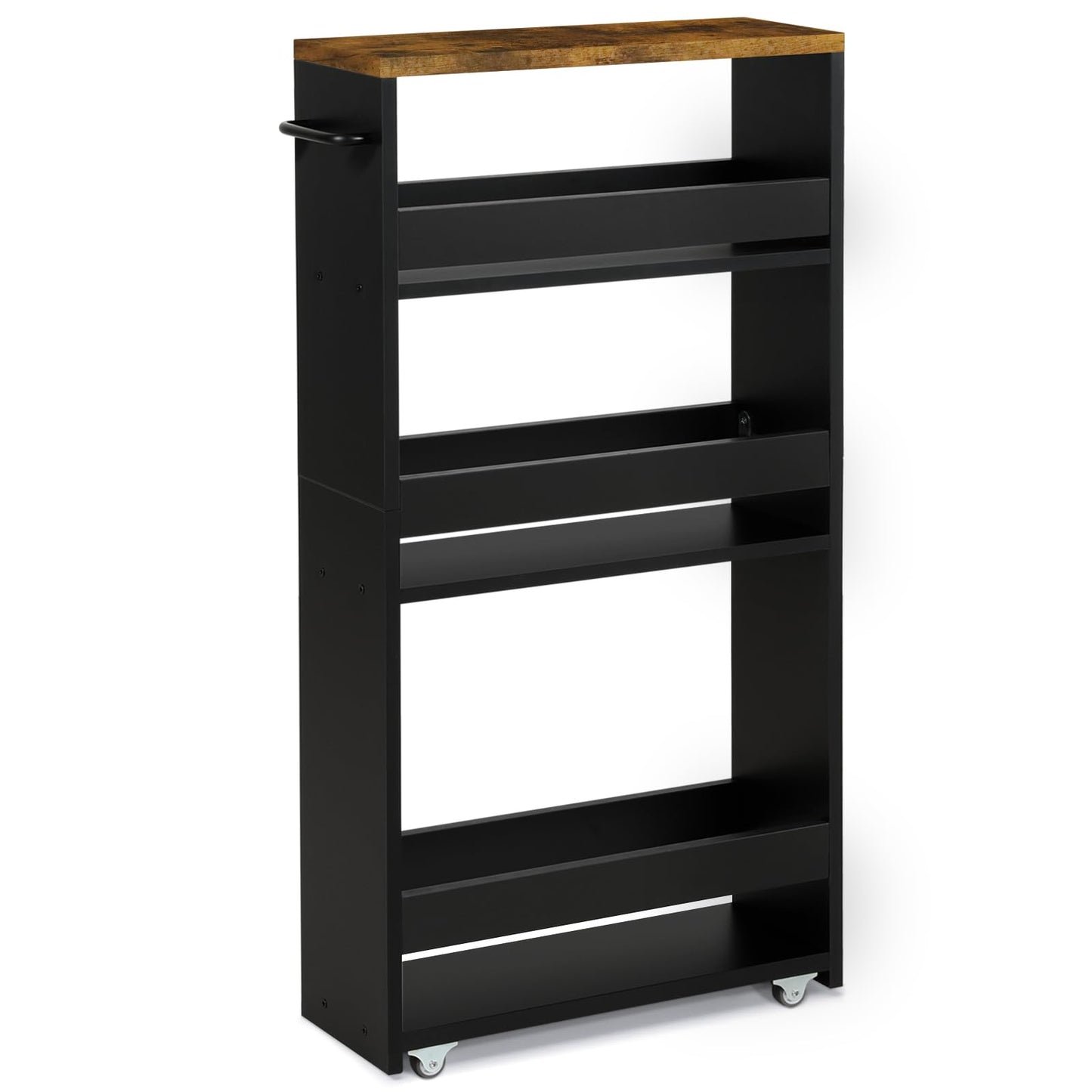 TEAMIX Slim Rolling Storage Cart, Wood 4-Tier Narrow Kitchen/Laundry Cart