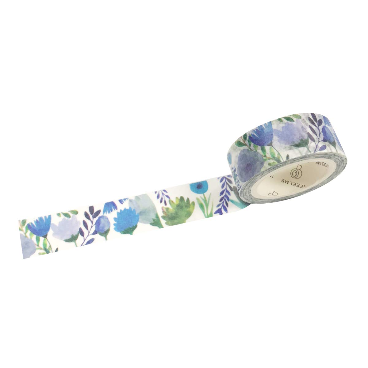 Wrapables Flowers and Greens Washi Masking Tape, 15mm x 7m Blue Floral