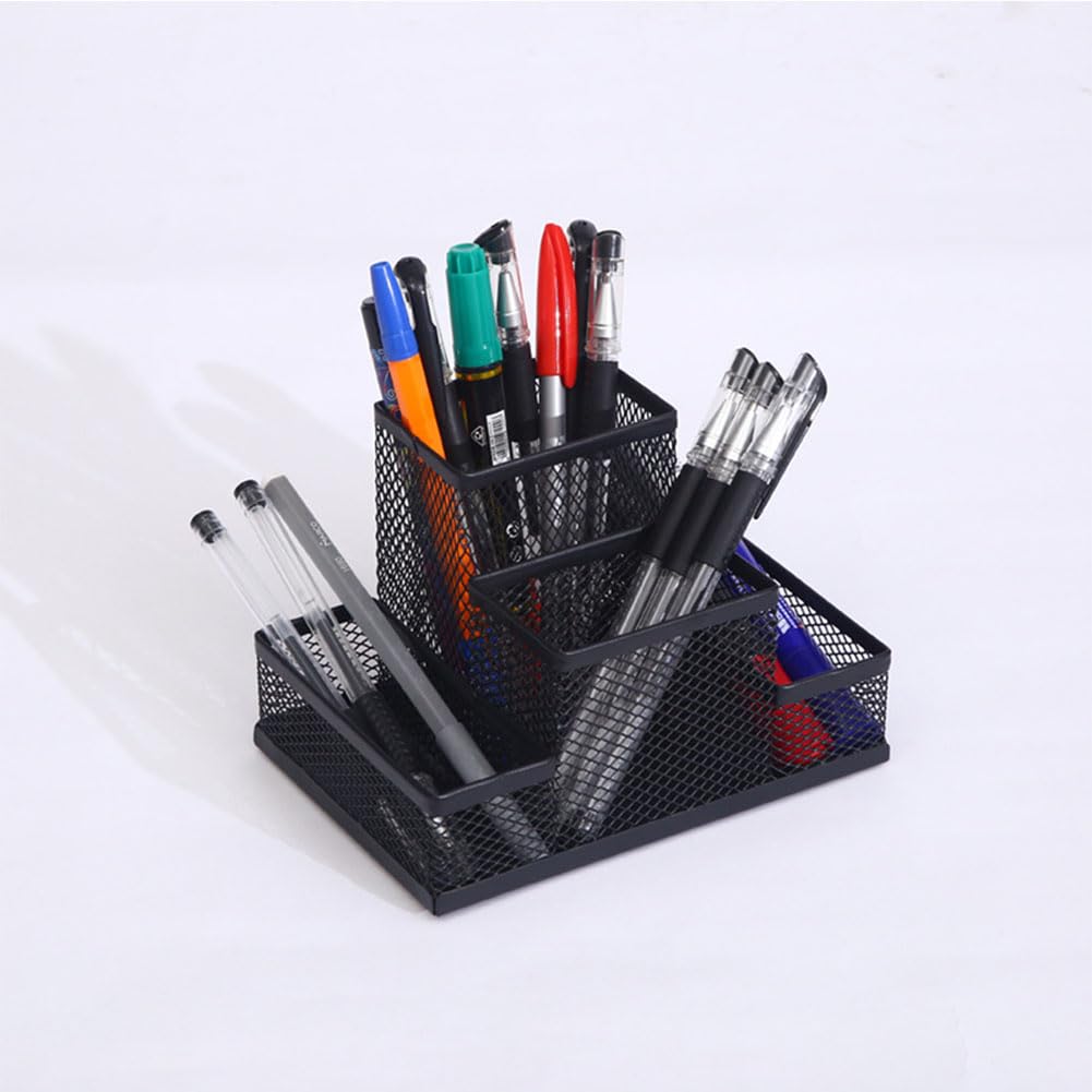 koofull 2 Packs Desk Organizer Desktop Mesh Pen Pencil Holder Caddy with 4 Compartments, Office