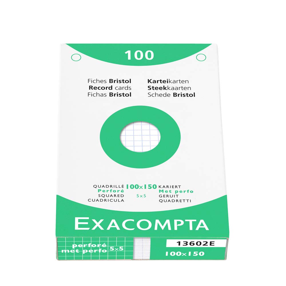 Exacompta - Ref 13602E - Bristol Squared Punched Board for Printing (Pack of 100) - 100 x 150mm in