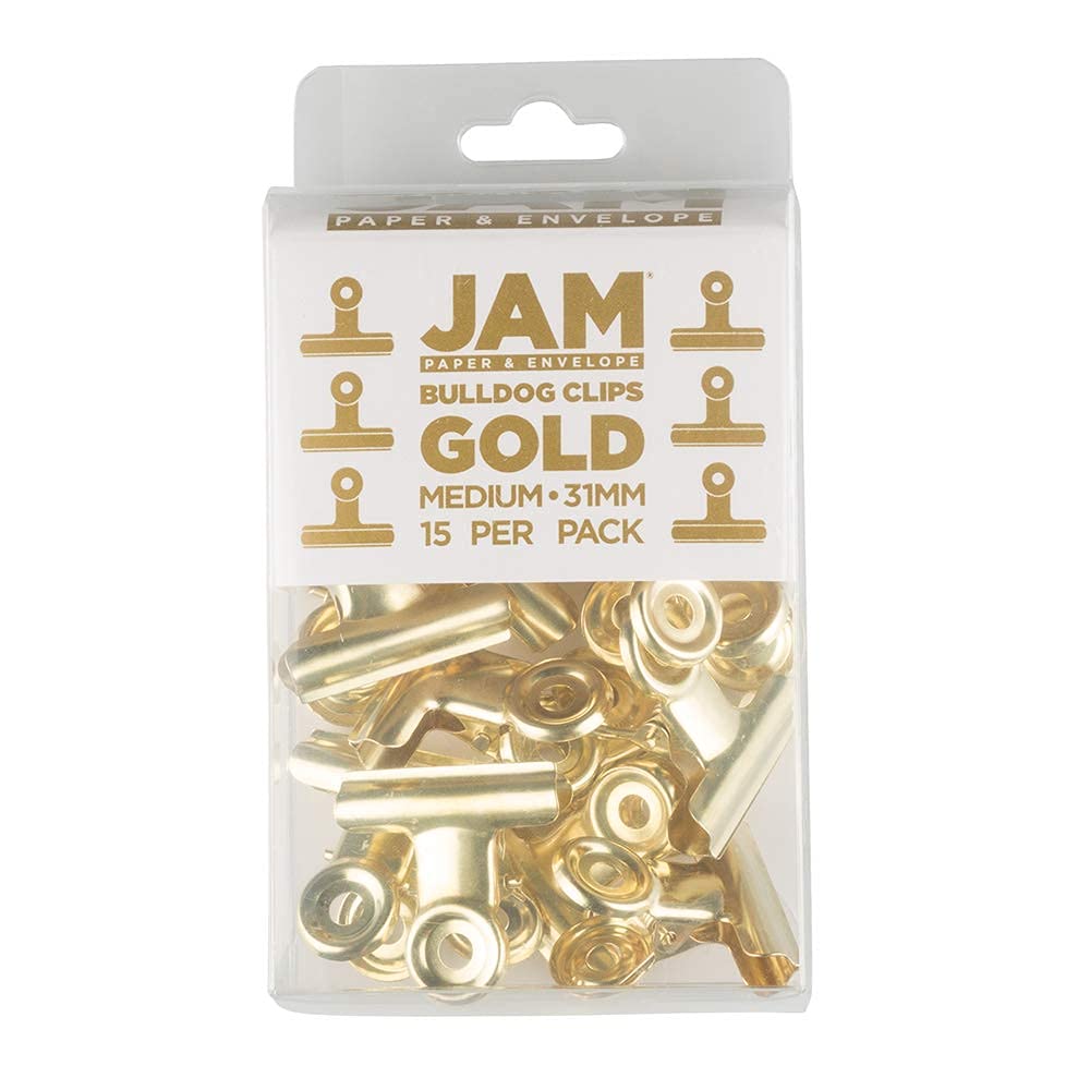 JAM PAPER Metal Bulldog Clips - Medium - 31mm - Gold - 15/Pack
