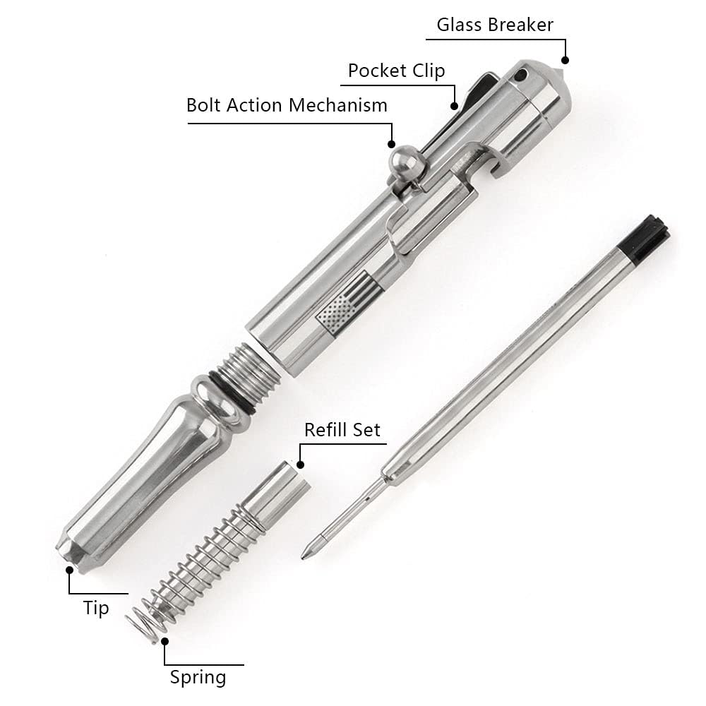 Cool Hand 5.1'' Bolt Action Tactical Pen, Cannon Style Stylus,USA Flag Logo