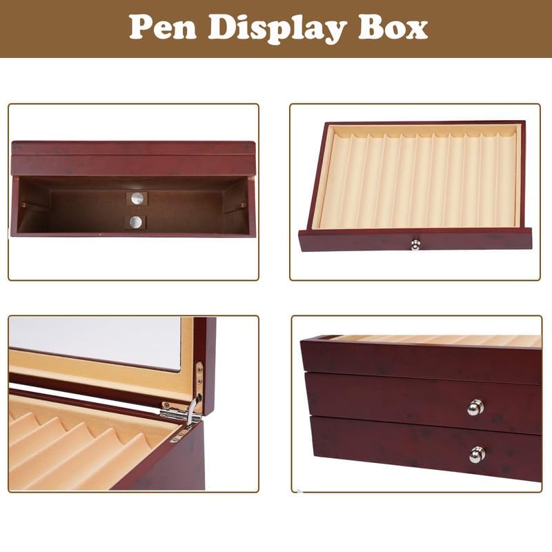3 Layer Wood Pen Display Box 34 Pen Organizer Box,Pen Display Case Storage and Fountain Pen