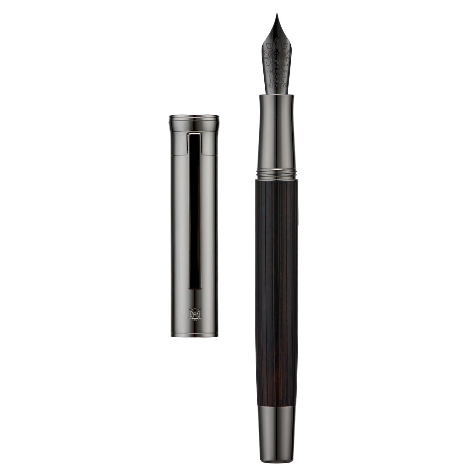 HONG DIAN 1866 Fountain Pen Medium Soft Nib Chinese Knot Carving, Retro Ebony Wood Design Pen