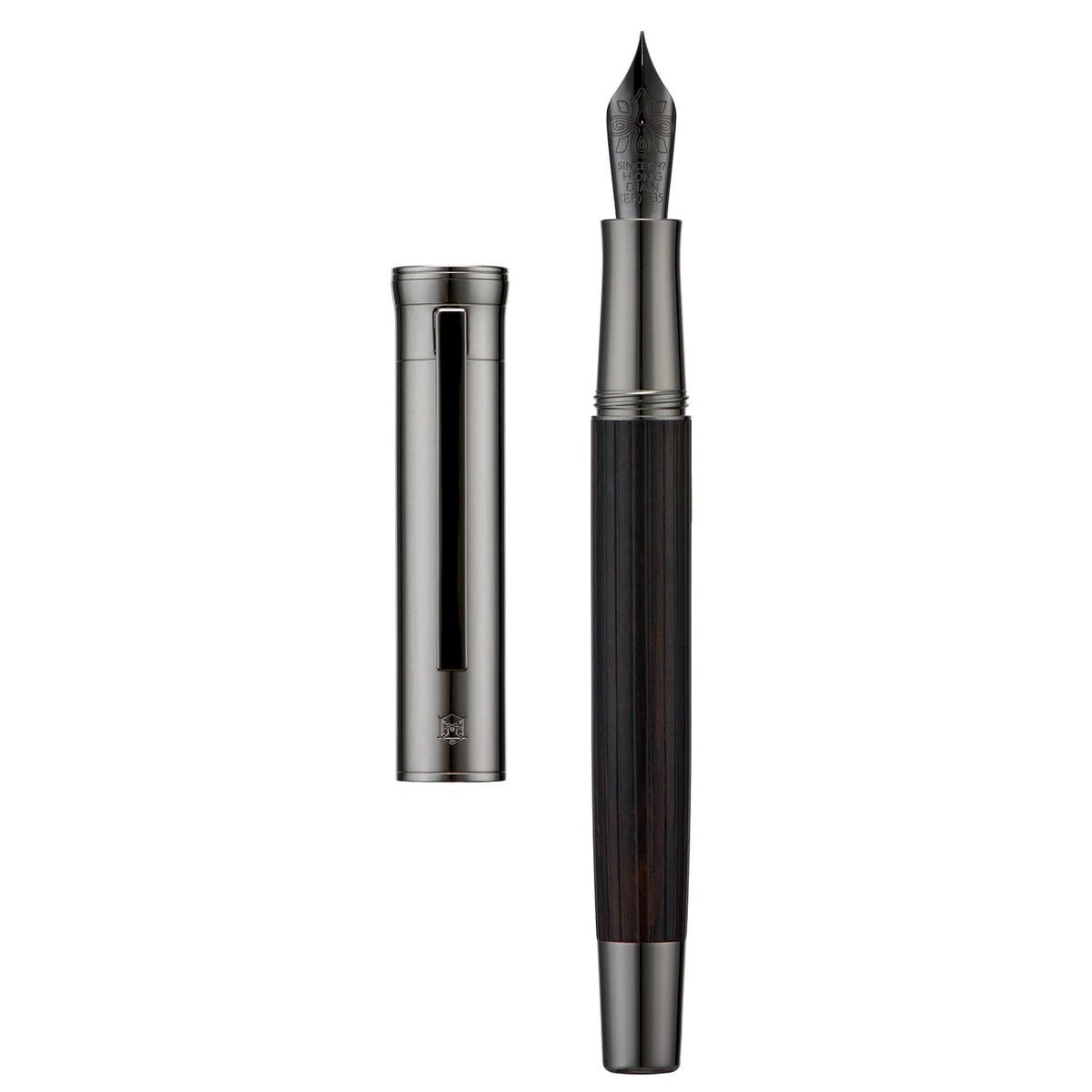 HONG DIAN 1866 Fountain Pen, Extra Fine Soft Nib with Chinese Knot Carving, Ebony Wood Pen Barrel