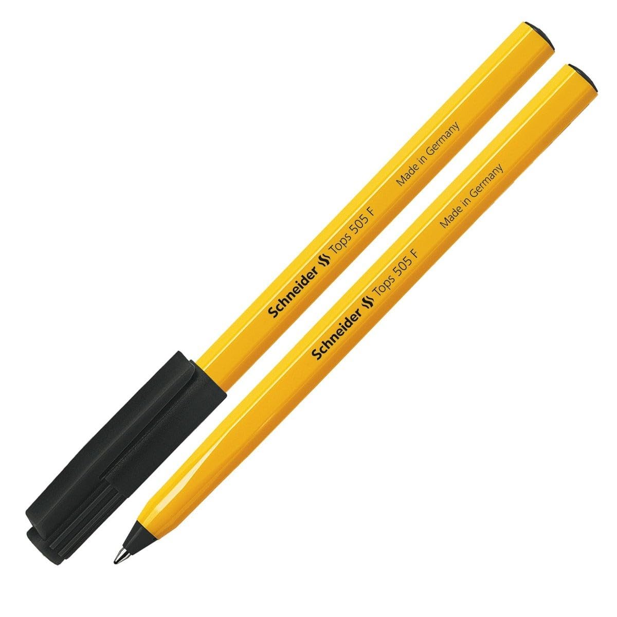 Schneider Tops 505 Ballpoint Pen with Clip Cap and Stainless Steel F Tip Black Pack of 50