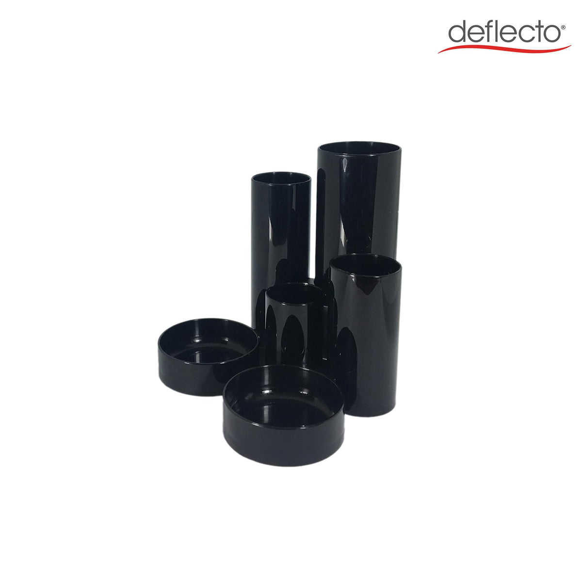 5 Star Office Desk Tidy with 6 Compartment Tubes Black