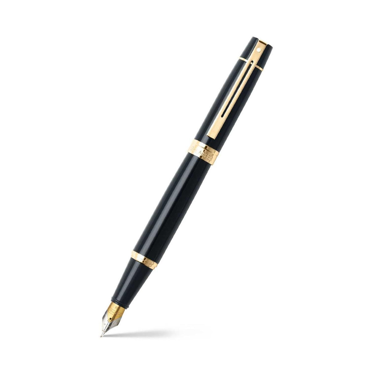 Sheaffer 300 Glossy Black Fountain Pen with Gold Tone Trim and Medium Nib