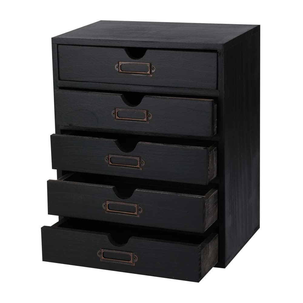 BoxSkivra Small Wooden Drawers Wooden Box with Drawer, Black 5 Wood Drawer