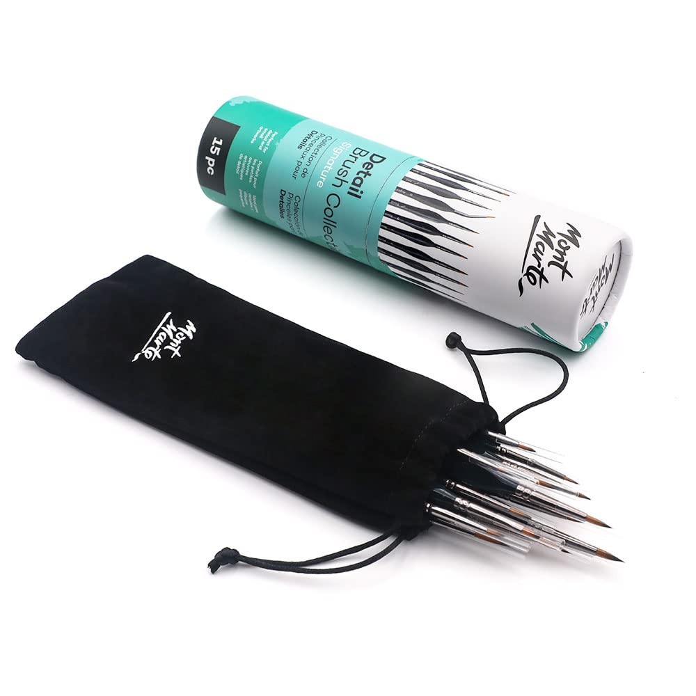 Mont Marte Signature Detail Brush Collection, 15 Piece, Taklon Bristles, Suitable for Acrylic, Oil
