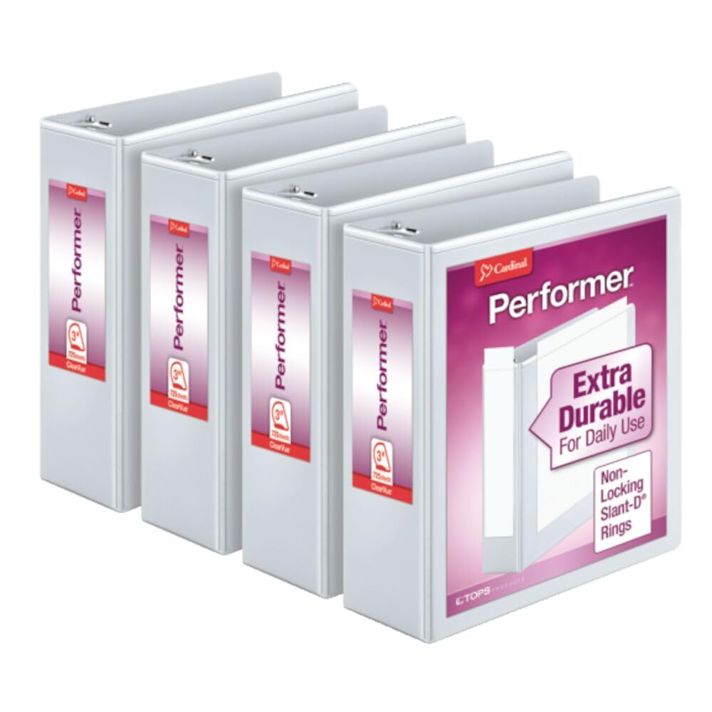 Cardinal Performer 3-Ring Binders, 3", Non-Locking Slant-D Rings, 725-Sheet Capacity, ClearVue