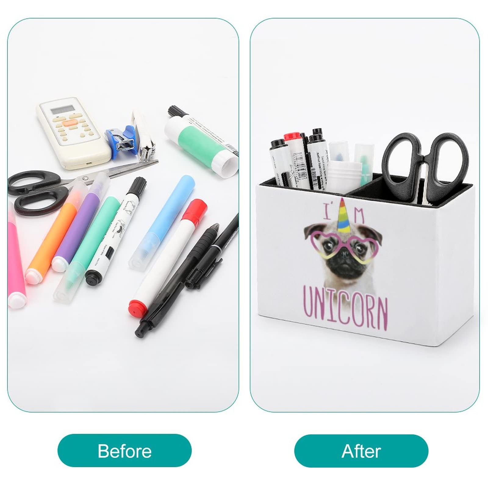 Niapessel Pencil Holder for Desk, Cute Pugs And Unicorns Pen Holder Storage Desktop Pen Organizer
