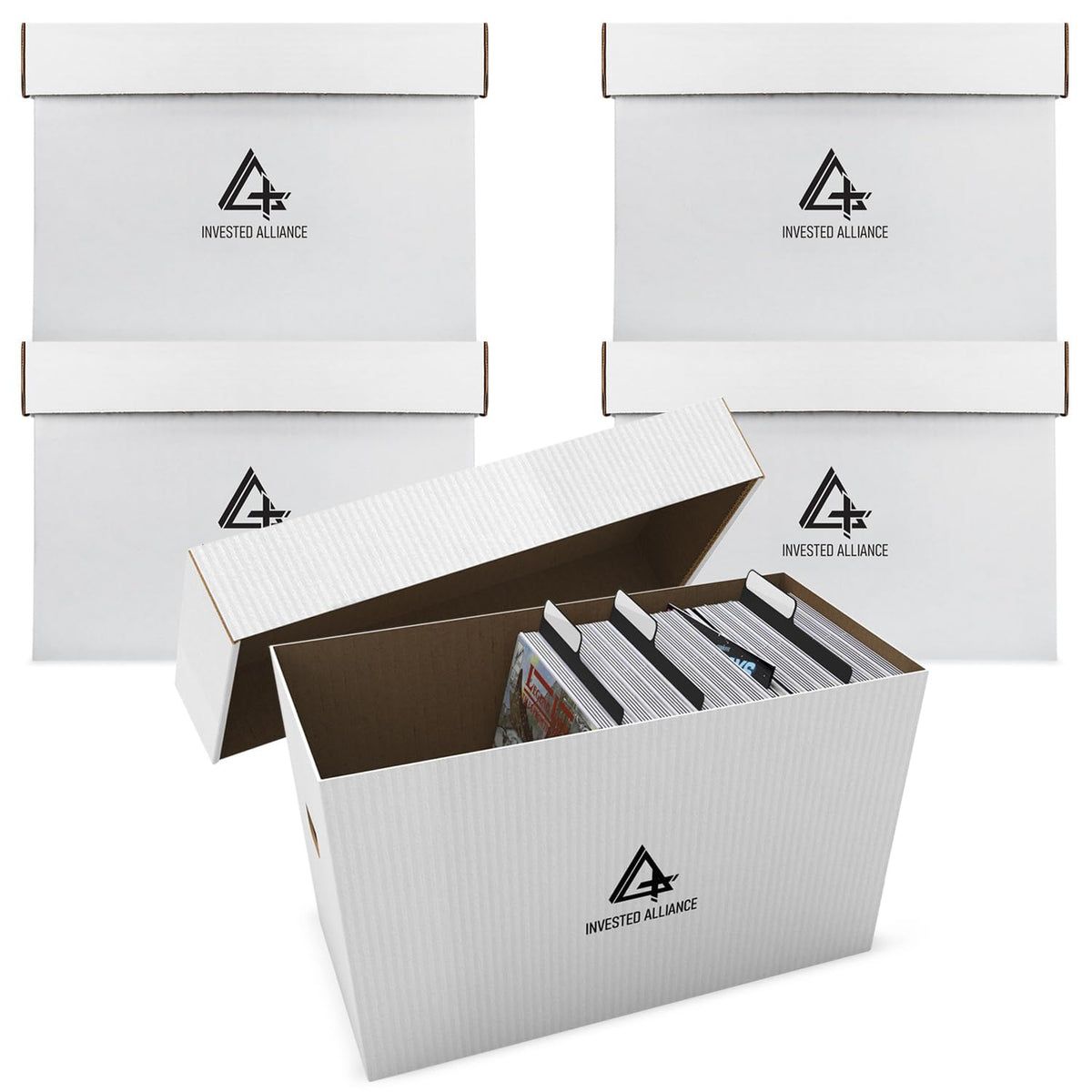 Invested Alliance Premium Short Comic Book Storage Box Organizer with Lid | Thick Cardboard Comic