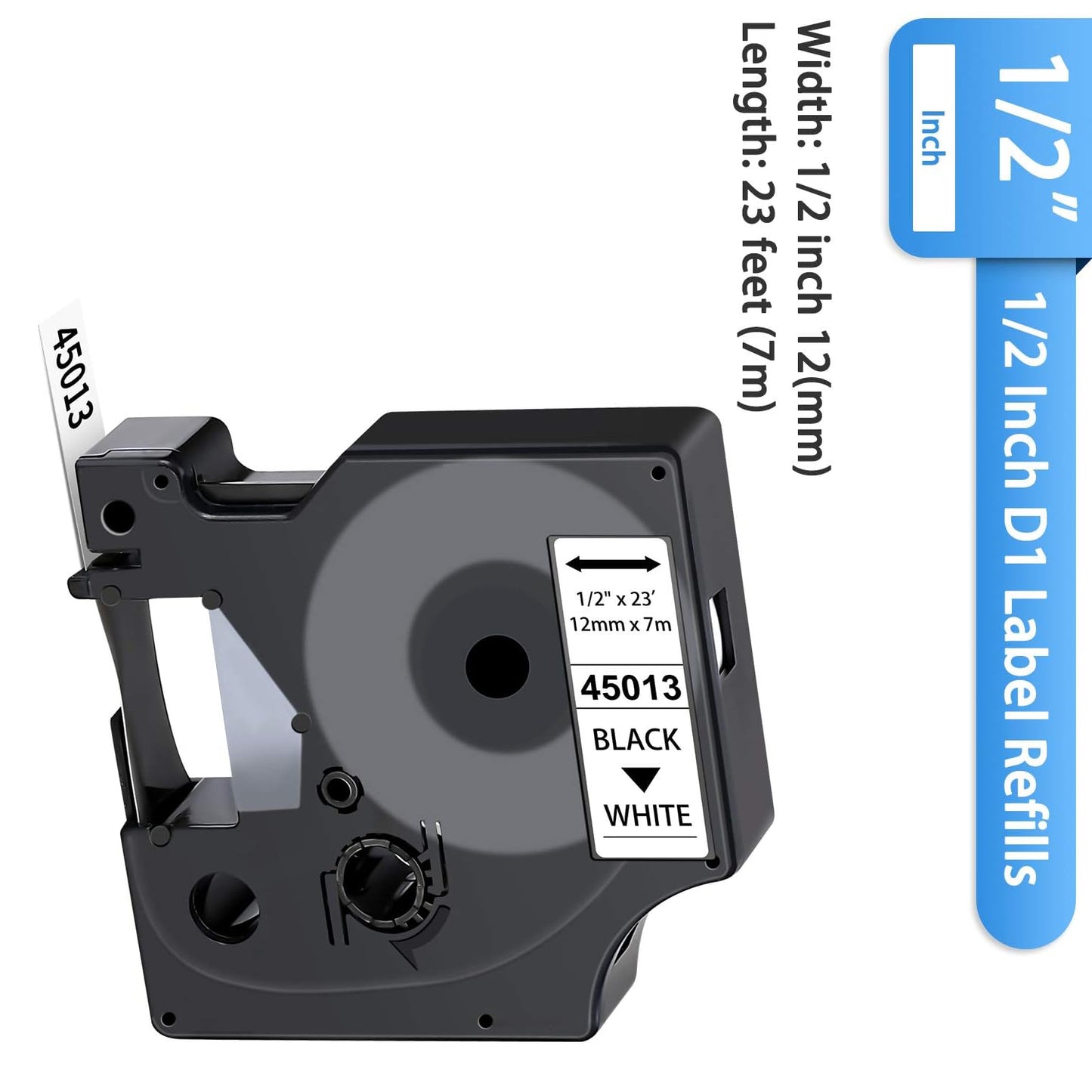 6-Pack Dymo D1 Label Tape 45013 Black on White 1/2 Inch x 23 Feet Compatible for DYMO LabelManager