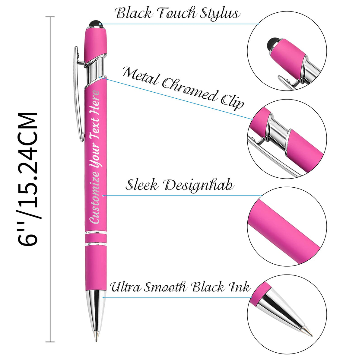 YanNanKe 24 PCS Custom Pens Personalized Bulk, Customized Engraving Ballpoint Pens with Stylus Name