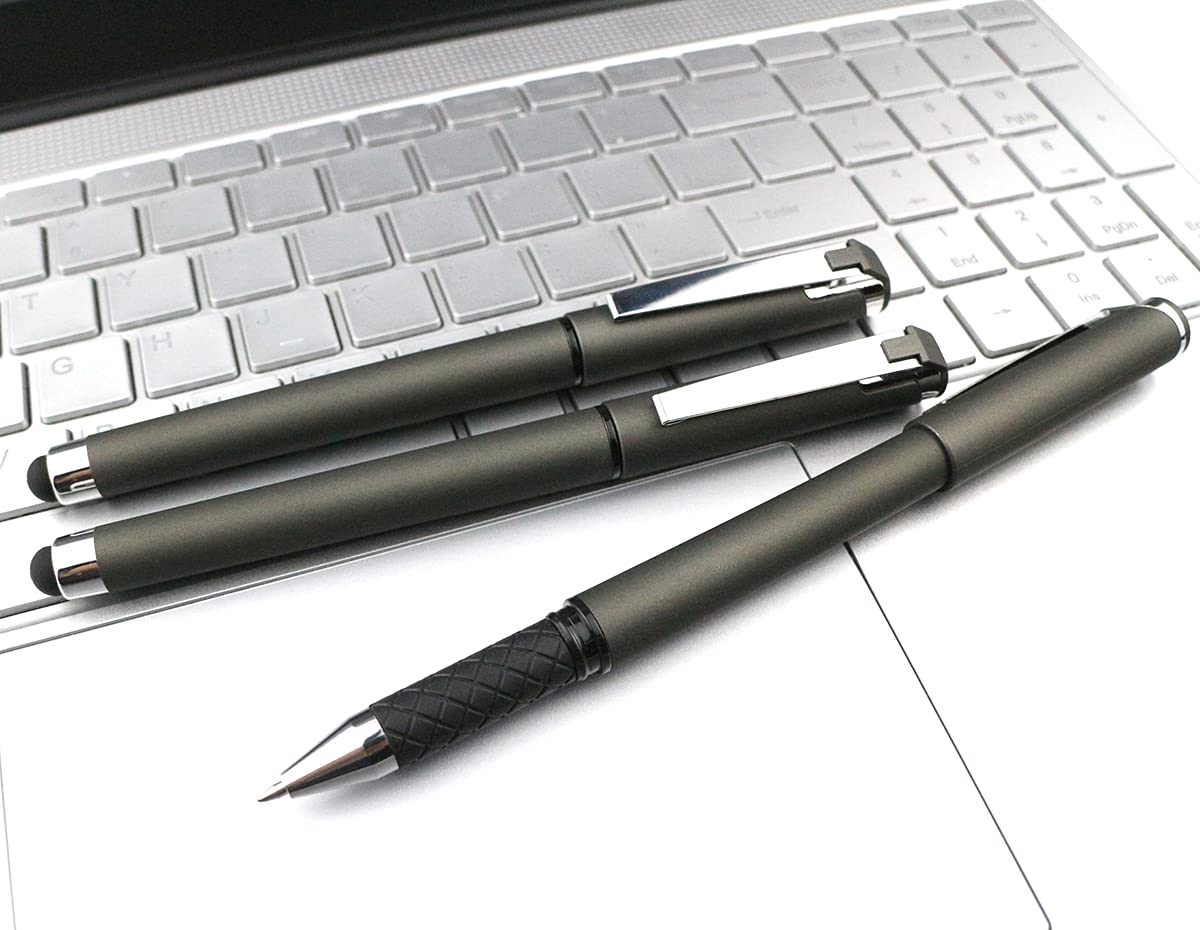 Black Gel Ink Rollerball Pens 0.7mm 2-in-1 Stylus Pens, 18 Pack-Dark grey