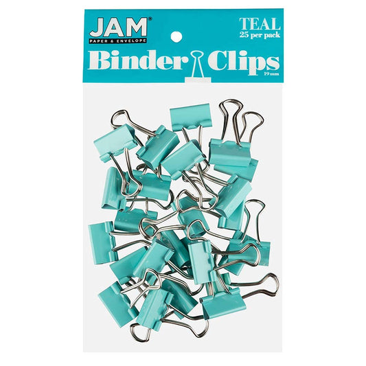 JAM PAPER Colorful Binder Clips - Small - 3/4 Inch (19 mm) - Teal Binderclips - 25/Pack