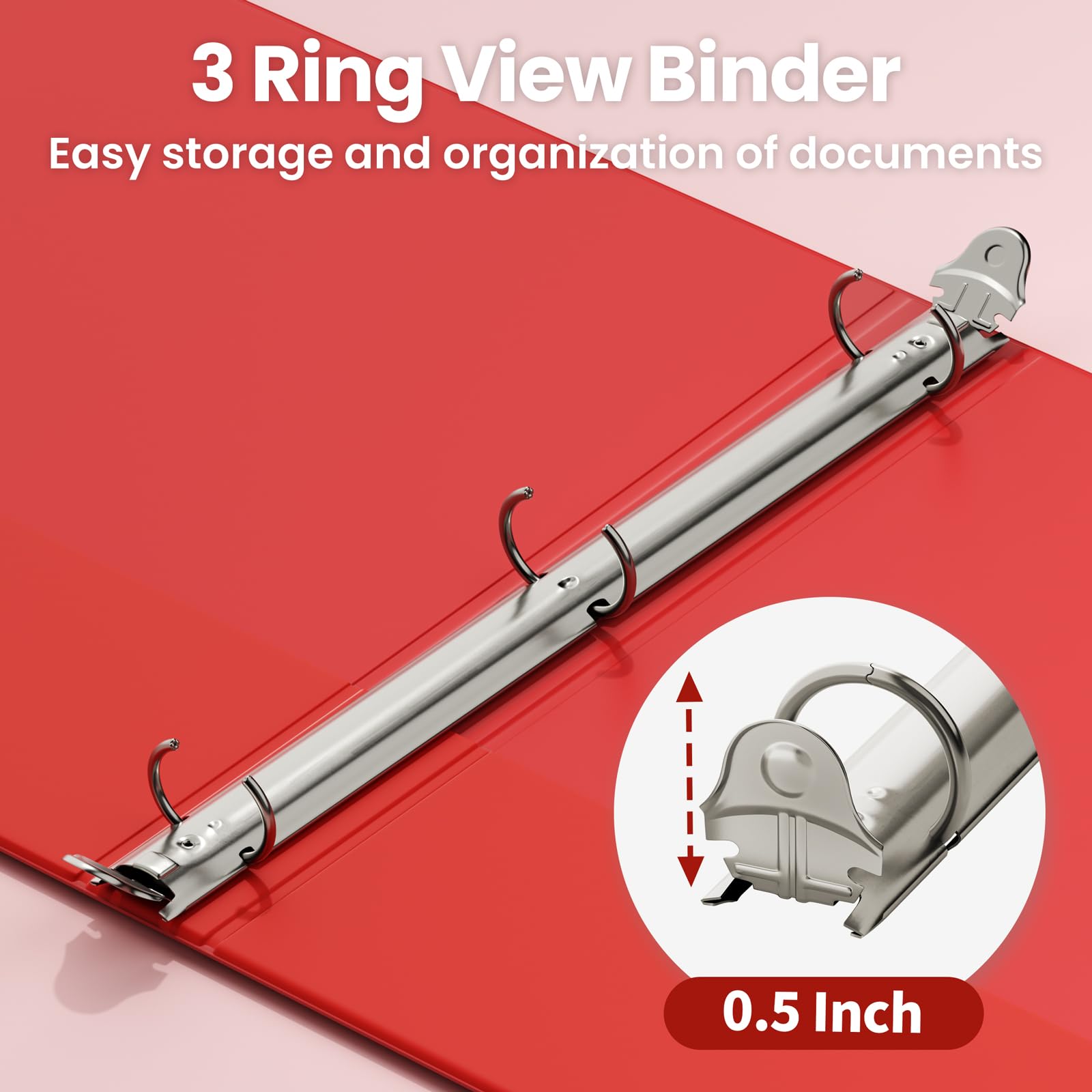 SUNEE 1/2 Inch Binders 3 Ring 6 Pack, 3 Ring Binders Half Inch Clear View PVC-Free (Fit 8.5x11